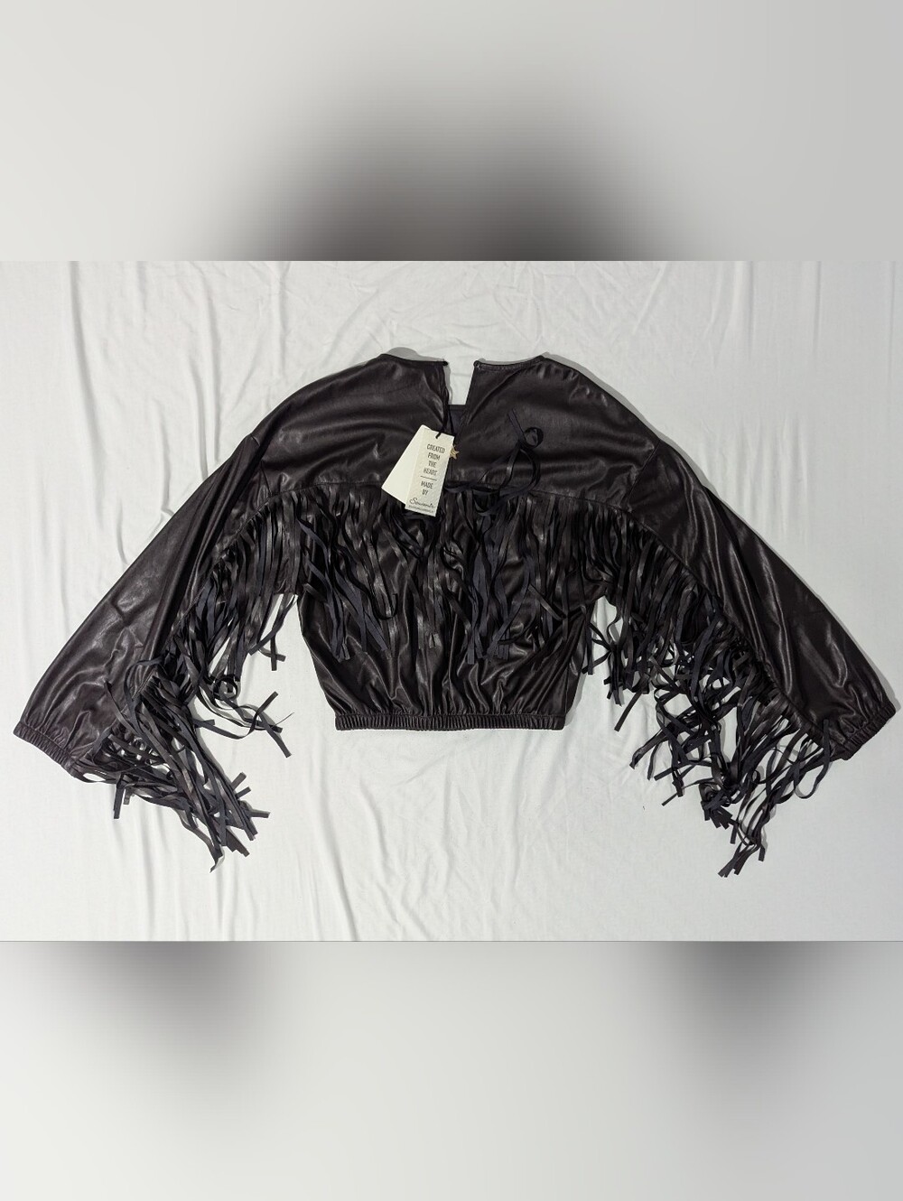 Souvenir Designer Women's Western Fringed Faux Leather Top- Size S-New With Tags